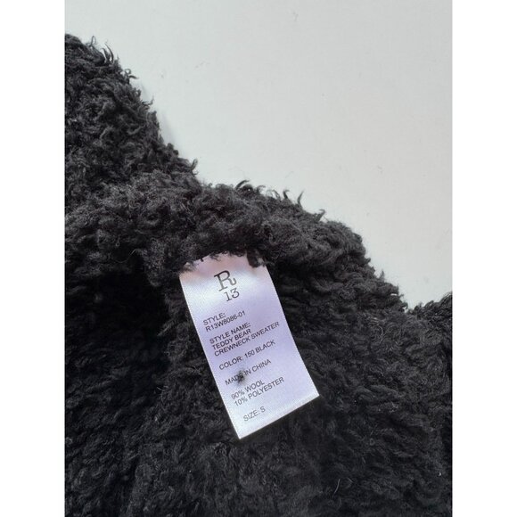 R13 Black Wool Blend Teddy Bear Crew Neck Oversized Sweater Dress, Size S - Picture 12 of 13